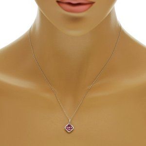 1.20 CT Natural Ruby 0.15CT Diamond 14K White Gold Pendant Necklace Size 18"
